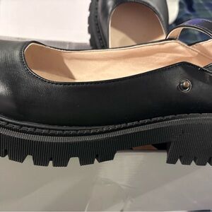 Black Women's Chunky Lug Sole Mary Jane Flats